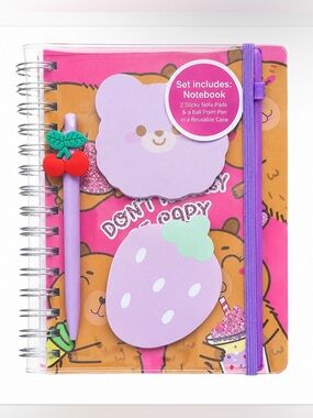 “Don’t Worry be Capy” Notebook Set w/ Sticky Notes and Cherry Pen